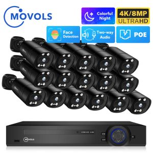 Sistem Movols 4K 16CH XMEYE POE Güvenlik Kamera Sistemi 5MP 8MP İki yönlü Ses CCTV Kamera Sistemi AI P2P Video Gözetim Kiti