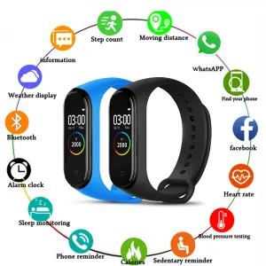 リストバンド2PCS M4スマートリストバンドバンド4フィットネスブレスレットBluetooth Watch Heart Rate Fitness Sleep Monitorスマートブレスレットウォッチ男性女性