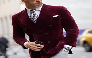 Groom di velluto bordeaux Fashion Burgundy Wear Slim Fit Double Breasted Mens Business Business Business Smoker Glazer Suit 1 8391200