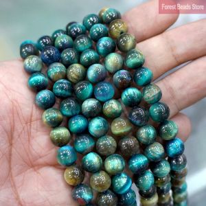 Бусины натуральный многоцветный синий тигровый камень DIY Серьги браслета Серьги с круглыми бусинками для ювелирных изделий.