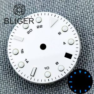 Kits BLIGER 29mm Watch Dial Black White Blue Black Silver Edge Time Mark Green/Blue Luminous Dial Fit NH34 NH35 Movement Date Window