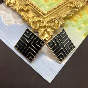 Stud Earrings Black Enamel Classic Square