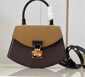 Orijinal deri omuz omuz kadın çanta taraklı şehir çantası tutamak Crossbody geometrik kavisli kenar modelleme lüks tasarımcı omuz çantası kilitler