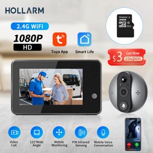 Doorbells Hollarm 4.3 inç LCD Peephol Kapı Zebri 1080P 2MP Pixel Kapı İzleyici Gece Pir Motion Kamera Tuya Akıllı İki Yolcu Ses Kamerası