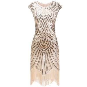 Vintage z lat dwudziestych Faper Great Gatsby Dress Oneck Cap Rleeve cekin fringe impreza midi vestidos Verano Summer 240319