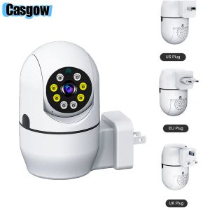 Telecamere Casgow WiFi Mini PTZ Camera a parete Outlet, fotocamera per interni per interni, camma per casa di sicurezza, CCTV di sorveglianza panoramica di sicurezza IP CCTV