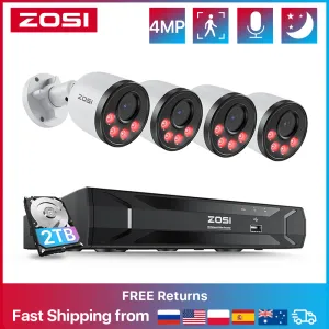 SISTEMA ZOSI 8CH 5MP Kit NVR Kit 4MP Sistema di telecamere di sicurezza Poe con audio Human rilevare le telecamere di videosorveglianza IP esterna IP set