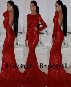 Sparkly Prom Kleider Neuankömmlinge Rückenlose Meerjungfrau -Scheide ausgestattet rote Paillettenkleid hoher Nacken formelle Kleider3321073