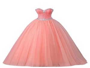 2021 Sexy Pink Coral Ball Gown Quinceanera Dresses with Beaded Sweet 16 Dress Lace Up Floor Length Detachable Vestido De Festa QC16888982