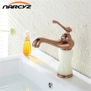 Bathroom Sink Faucets Arrival Marble Stone Rose Golden Plated Brass Material White Basin Mixer Taps Deck Mounted XT613