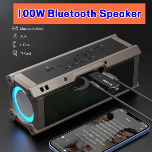 Microphones Caixa de som 100W High Power Subwoofer 3D Stereo Subwoofer Soundbox Outdoor Wireless Portable Bluetooth Speakers for Computer TF