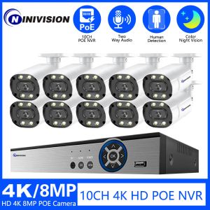 System 10ch 4K 8MP Video Surveillance Camera Poe Color Night Vision Security Wireless Outdoor CCTV IP NVR Audio Speaker 8ch System Kit