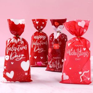 Presentförpackning 25/50 st Valentine Cellophane påsar cookie behandla kärlek hjärta plast godis bröllop fest favorit gåvor godsaker förpackningsväska