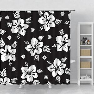 Tende per doccia in bianco e nero stampato floreale colorato fiori ad acquerello bagno bagno corpastro impermeabile decoro vano da bagno con ganci