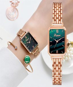 LVPAI Brand Watch for Women Luxury Square Ladies Wrist Watch Bracelet Set Dial Green Rose Gold Chain Relógio feminino Relloj Mujer208N9204580