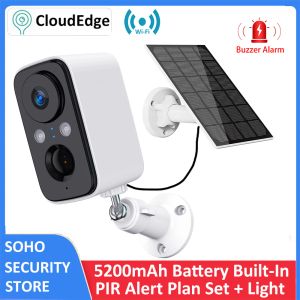 Câmeras 1080p Bateria recarregável sem fio infravermelho externo pir fhd sirene solar sirene de luz de luz timer de alarmador cctv camera ip camera