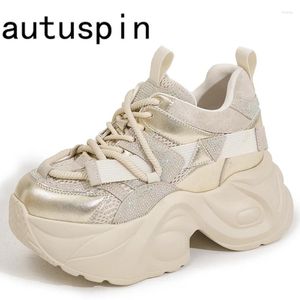 Casual Shoes Autuspin 9cm mode för kvinna 2024 Design Shine Crystal Women Sneaker Summer Mesh Platform sportsneakers Kvinna