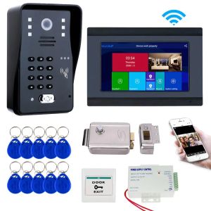 Dörrklockor 7 '' WiFi Video Door Phone System Video Intecom Doorbell Kit med Electric Lock ID KeyFob Mobiltelefon App Intercom Unlock