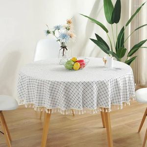 Table Cloth American White Plaid Yarn Dyed With Tassel Round Tablecloth For Party Dining Room Coffee Cover