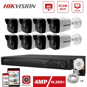 Sistema Hikvision IP Security Kit 4K 8CH POE NVR HIKVISION POE Câmera IP 4MP ds2cd1043g0i Segurança ao ar livre de 30m Ir plugue e reprodução H.265