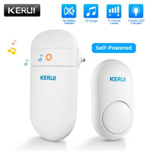 Campainha kerui m518 campainha sem fio geração self -power 52 canções Smart Home Segurança de boas -vindas Chimes Door Bell Mini Button LED LUZ