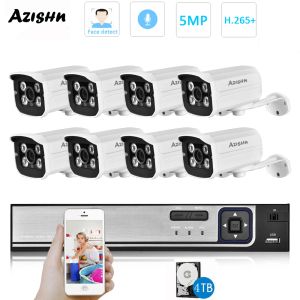 Sistema H.265 HD 5MP Poe NVR Kit Street CCTV Record Security Security Bullet Camera Audio Audio Audio Outdoor Home Videoveillance Camera Conjunto de câmeras