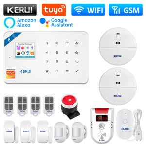 Kits Kerui Wireless Tuya App Sim Home Alarm Burglar Security WiFi GSM Alarm System Sensor Kit Russian, Spanish, French Language