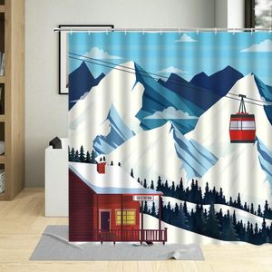 Cortinas de chuveiro Winter Snow Mountain Tree Landscaons Cartoons