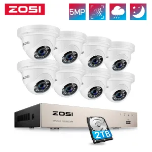 Sistem Zosi H.265+ 8CH 5MP POE NVR Kit CCTV Ev Güvenlik Sistemi 8pcs 5MP Su Geçirmez Kubbe Kamerası Ev Video Gözetim Seti