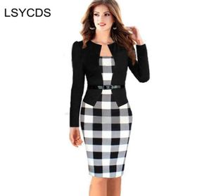 Women Dress Abito Female Elegant Business Work Formal Office Blazer Abito a manicotto Full Knee Lunghezza Abito a matita Plus S4XL4622557