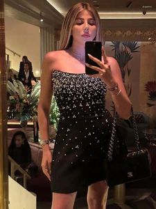 Casual Dresses Ailigou 2024 Women's Black A-line Heavy Industry Diamond Sequins Sexy Strapless Mini Dress Elegant Celebrity Party