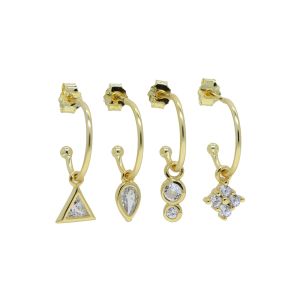 Серьги 4PCS/SET Tiny 925 SILLING SILEVE CLEAR CRISTAL CZ Треугольный квадратный шарм