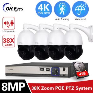 Sistema 2 Ways Audio Camera System 8CH 4K POE NVR KIT 38X ZOOM PTZ Rastreamento automático Dome CCTV IP Cameras ao ar livre Videoveillance Conjunto IPC