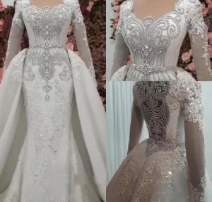 Dresses New Arrival Mermaid Long Sleeves Wedding Dresses 2019 Vintage Rhinestones Beaded Garden Country Bride Bridal Gowns Custom Made Plu