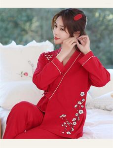 Abbigliamento da donna da donna Cinese Retro Red Red Stampato Abito da pigiama Donne Cotone Autunno Comodo Autunno Calco