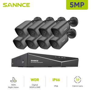 Sistema Sannce 8CH 5MP DVR CCTV SISTEMA 4/8PCS 5MP Câmeras de segurança de vídeo IR IR Outdoor IP66 Kit de vigilância de vídeo Detecção