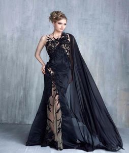 Уникальное черное видно сквозь формальные вечерние платья с русалкой с шифоновым накидным заводом.