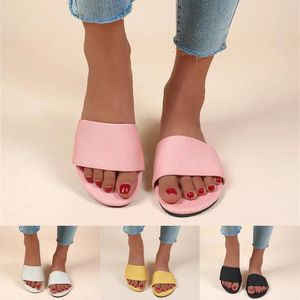 Slippers Ladies Fashion redond dedo de pé sólido couro plana aberta casual slipper meias de bota