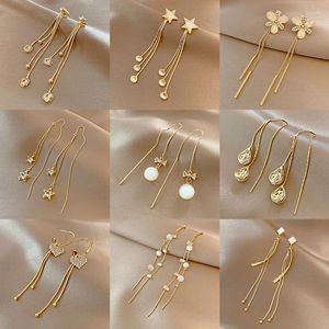 Dangle Earrings Korean Gold Color Long Tassel For Women Fashion Crystal Butterfly Heart Star Earring Lady Elegant Party Jewelry