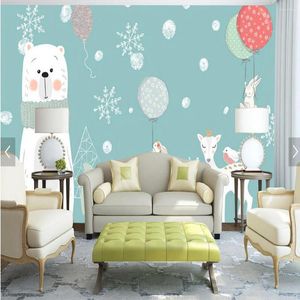 Papéis de parede European Carton Elk Bear Kids 'Bedroom Wall Mural PO Decoração de papel grande murais de luxo Rolls 3D Animal