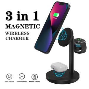 Carregadores 3 em 1 estação de carregador sem fio magnético para iPhone 13 12 Pro Max Mini Magnet Stand Fast Charging para Apple Watch 7/6/AirPods 3