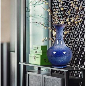 Vase Jingdezhen Ceramic Flower Vase Chinese Home Bottleリビングルームワインキャビネット植物ブルー大きなオフィスの装飾