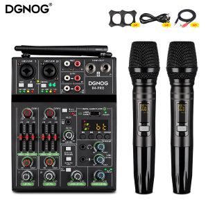 Equipment Usb 4channel Audio Mixer with Uhf Wireless Mics for Pc Recording Mixing Dj Console with Bluetooth Mini Sound Mixer