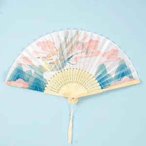 Dekorativa figurer 7-tums kinesisk stil kvinnors tofs bärbara forntida Hanfu Qipao Folding Fan Bamboo Creative Dance LF148