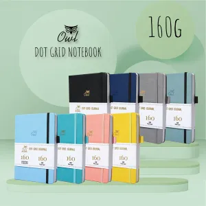 Notebooks A5 OWL BULLET Dotted Notebook Dot Grid Journal PU Leather, 160gsm Thick Paper, Inner Pocket, Elastic Closure