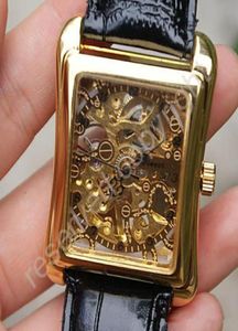 Relogio Maschulino Relojes Black Leather Gold Skeleton Hand Wind Mechanical Watch Usisex Women Watch Watches Winner7419385