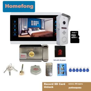 DOORBELLS HOMEFONG VIDEO DOOR PHONE DOOR LOCK ELECTRIC12Vカメラシステムモーション検出SDカード付きのビデオインターコムドアベルのロック解除