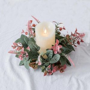 装飾的な花25cm人工緑の花輪Diy Candlestick Garland Candle Ring Wedding Partyクリスマスホームテーブルセンターピース装飾