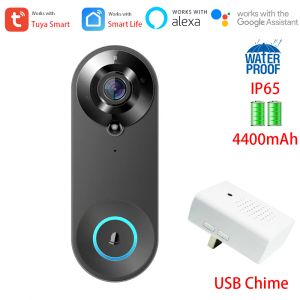 Doorbell Tuya 1080p FHD Smart WiFi wideo Kamera do drzwi Alexa Google IP65 Outdoor 4400 mAh akumulator z domem USB krycie w pomieszczeniu USB