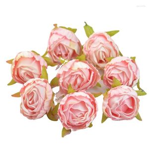 Декоративные цветы 10 шт./Упаковка моделируемых розовых чайных цветочных бутонов головы шляпы Буки Букеты ручной работы искусственны